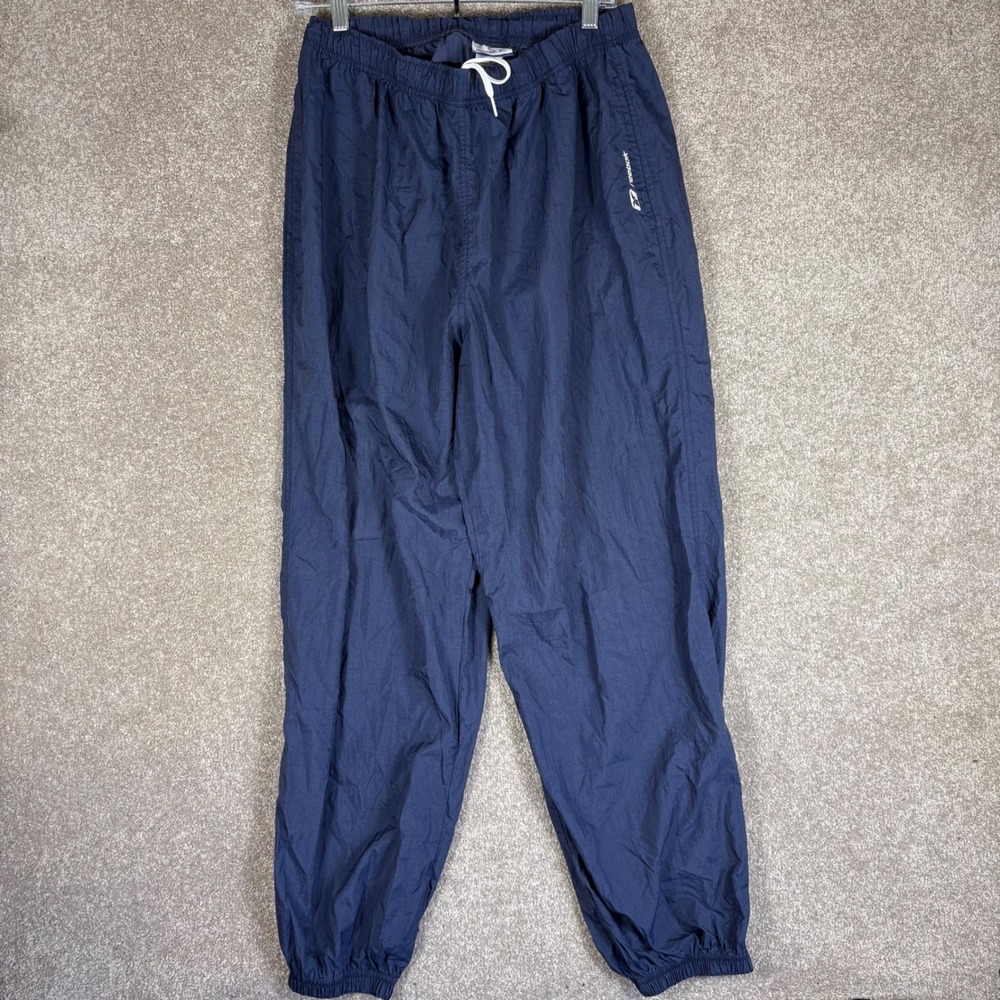 Reebok Vintage Navy Blue Nylon Windbreaker Track Pants Mens Large L Retro Zip